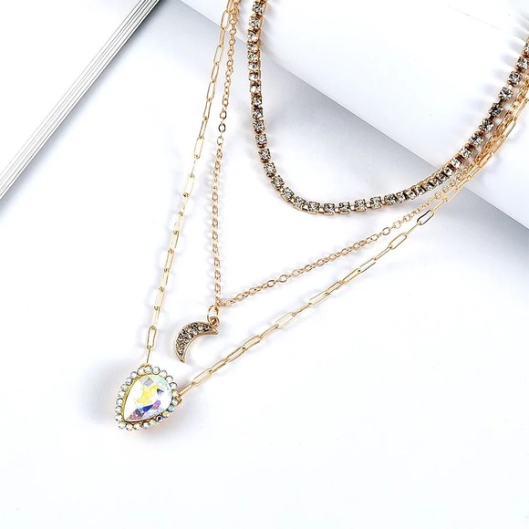 3/$25⚡️cz moon & teardrop layered choker necklace - Picture 4 of 9